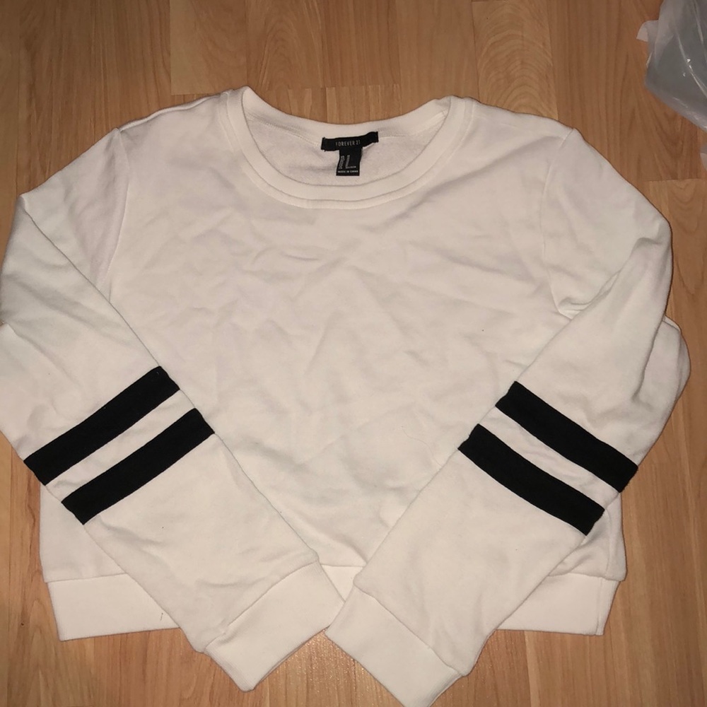 white with 2 black stripes crop top
